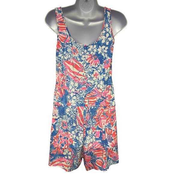 Lilly Pulitzer Women's Blue Tropical Floral Belted Sleeveless Romper Size Small - Picture 4 of 9